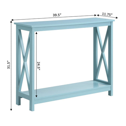 Console Table 2 Shelves, 39.5-inch Wide, Spacious Design, Blue Woodgrain Accent