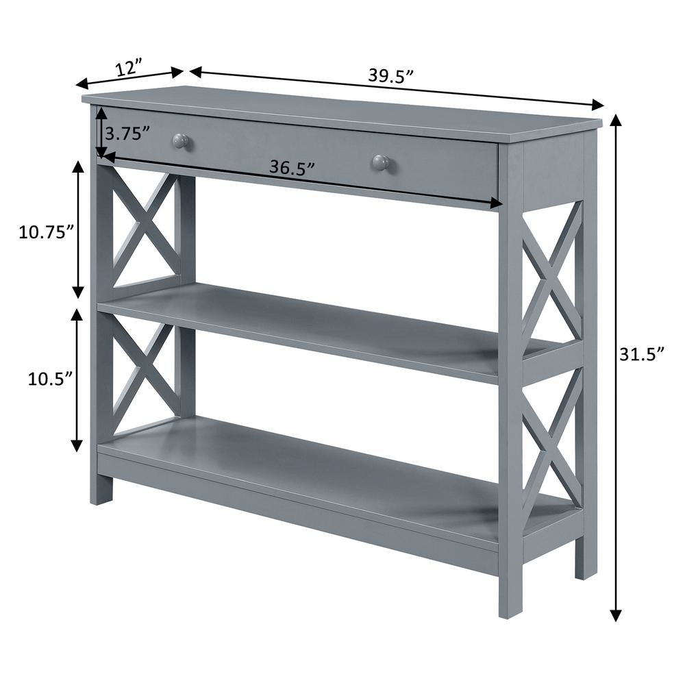 Console Table with 1 Drawer and 3 Tiers of Shelving, Gray Wood, 12-inch Depth