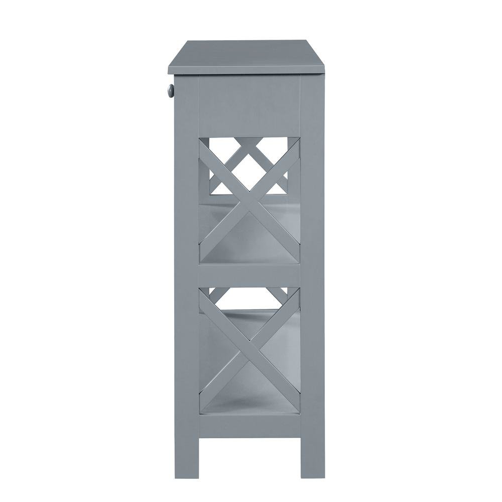 Console Table with 1 Drawer and 3 Tiers of Shelving, Gray Wood, 12-inch Depth
