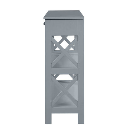 Console Table with 1 Drawer and 3 Tiers of Shelving, Gray Wood, 12-inch Depth