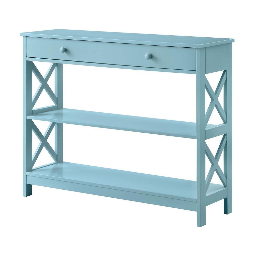 Console Cabinet with 1 Drawer and Shelves, 3 Tiers of Storage in Blue Color