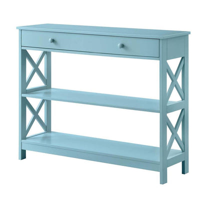 Console Cabinet with 1 Drawer and Shelves, 3 Tiers of Storage in Blue Color