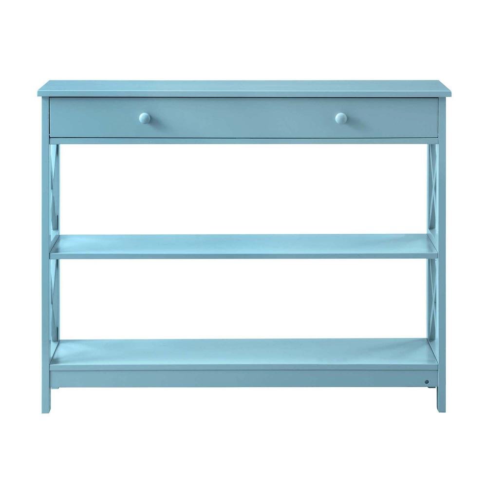 Console Cabinet with 1 Drawer and Shelves, 3 Tiers of Storage in Blue Color