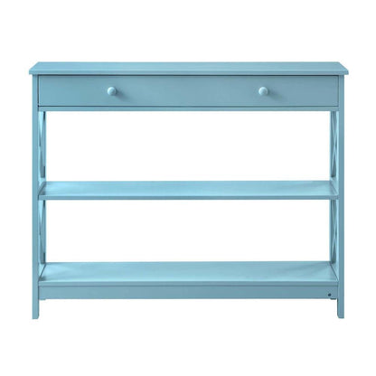 Console Cabinet with 1 Drawer and Shelves, 3 Tiers of Storage in Blue Color