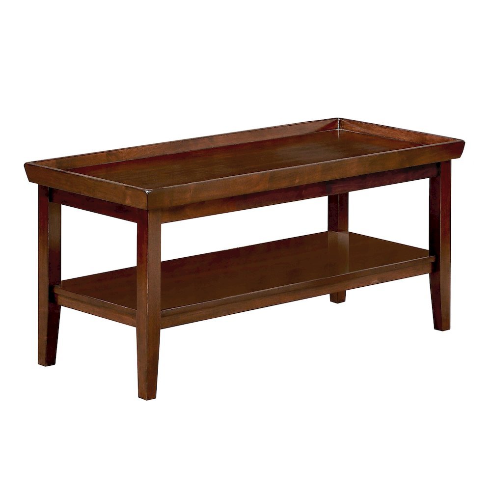 Coffee Table Raised Ledge Top, Solid Legs, Brown Finish, 42-inch Long Furniture