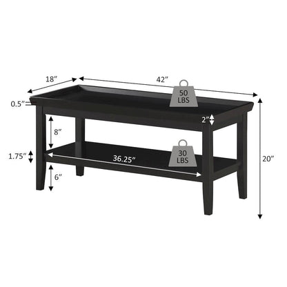 Coffee Table Raised Ledge Top, Solid Legs, Brown Finish, 42-inch Long Furniture
