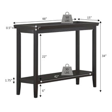 Hall Console Table with Raised Ledge Top, Solid Legs, Black Finish, 48-inch Wide