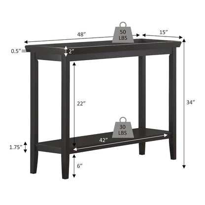 Hall Console Table with Raised Ledge Top, Solid Legs, Black Finish, 48-inch Wide