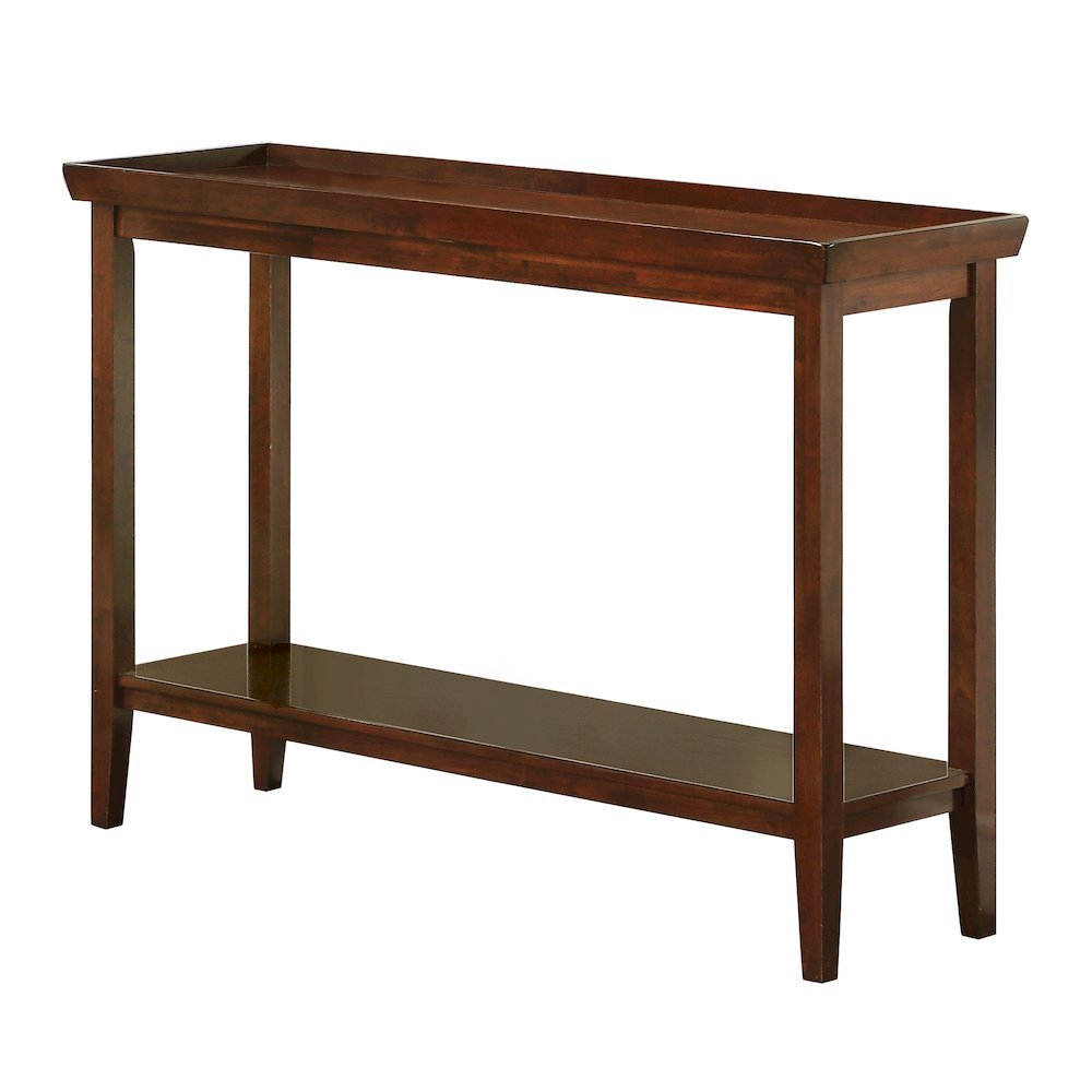 Hall Console Table with Raised Ledge Top, Solid Legs, Brown Finish, 48-inch Wide