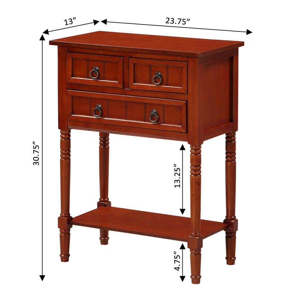 Entryway Hall Table, Cherry, 3 Drawers, 2 Shelves, Quick Setup
