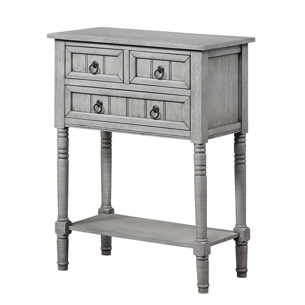 Entry Hall Table, Wirebrush Gray, 3 Drawers, 2 Shelves