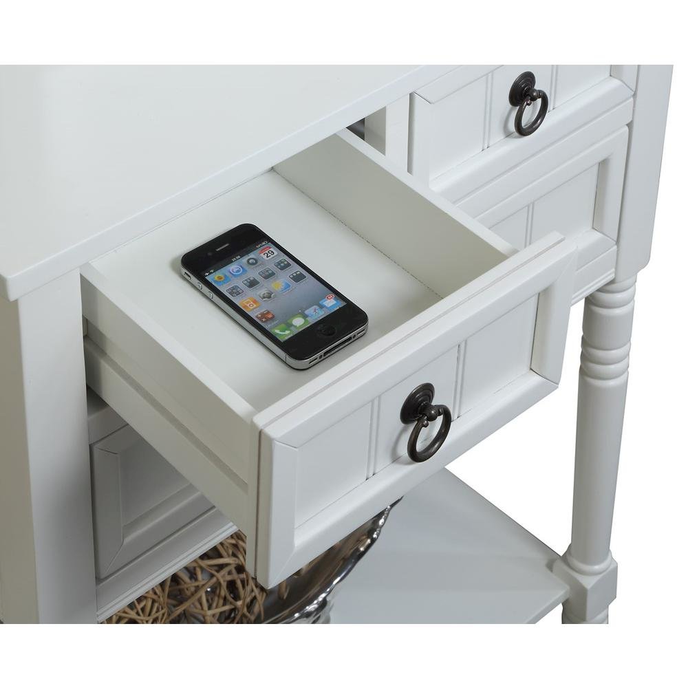 Kendra Hall Table with 3 Drawers and 2 Shelves, White Finish,2-Step Assembly