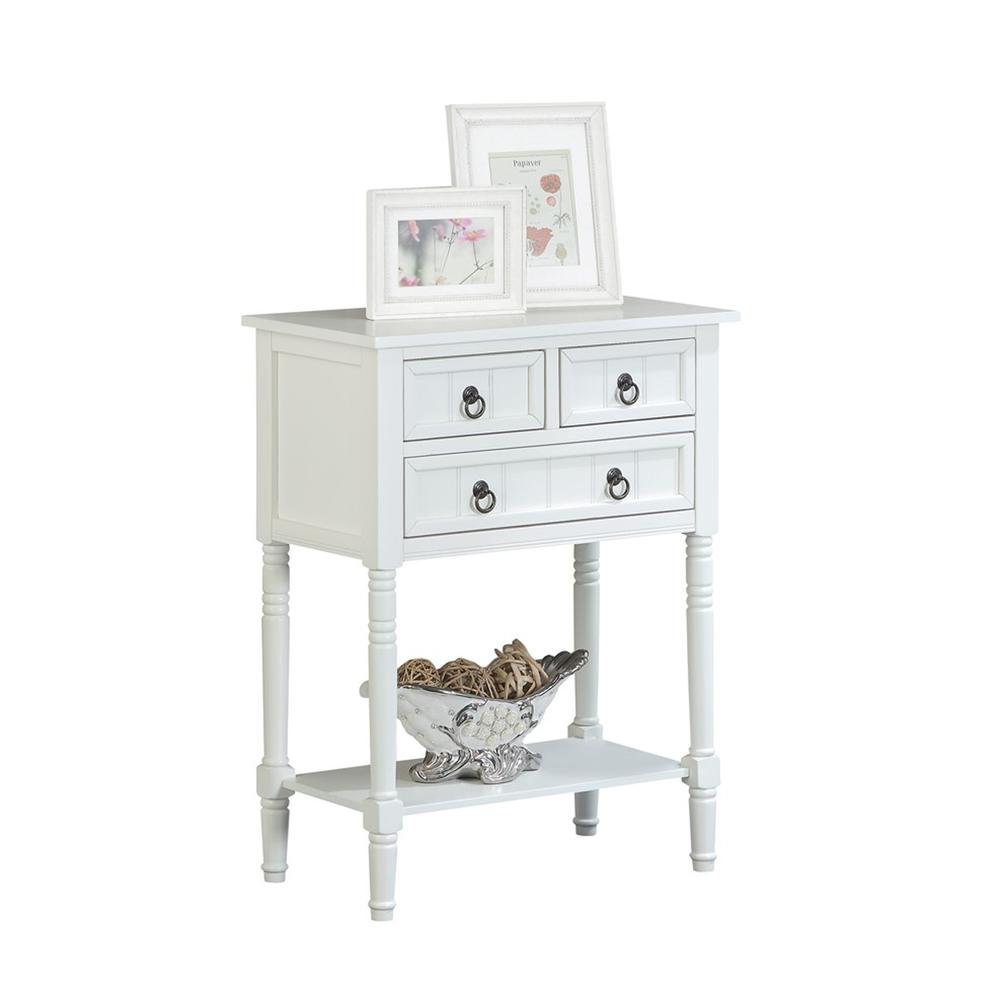 Kendra Hall Table with 3 Drawers and 2 Shelves, White Finish,2-Step Assembly