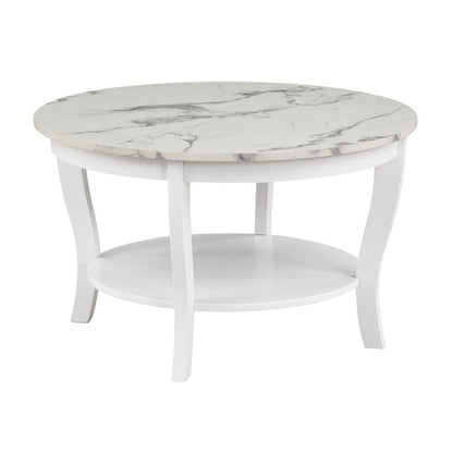 Round Coffee Table, White, Faux Marble Top, Curved Legs