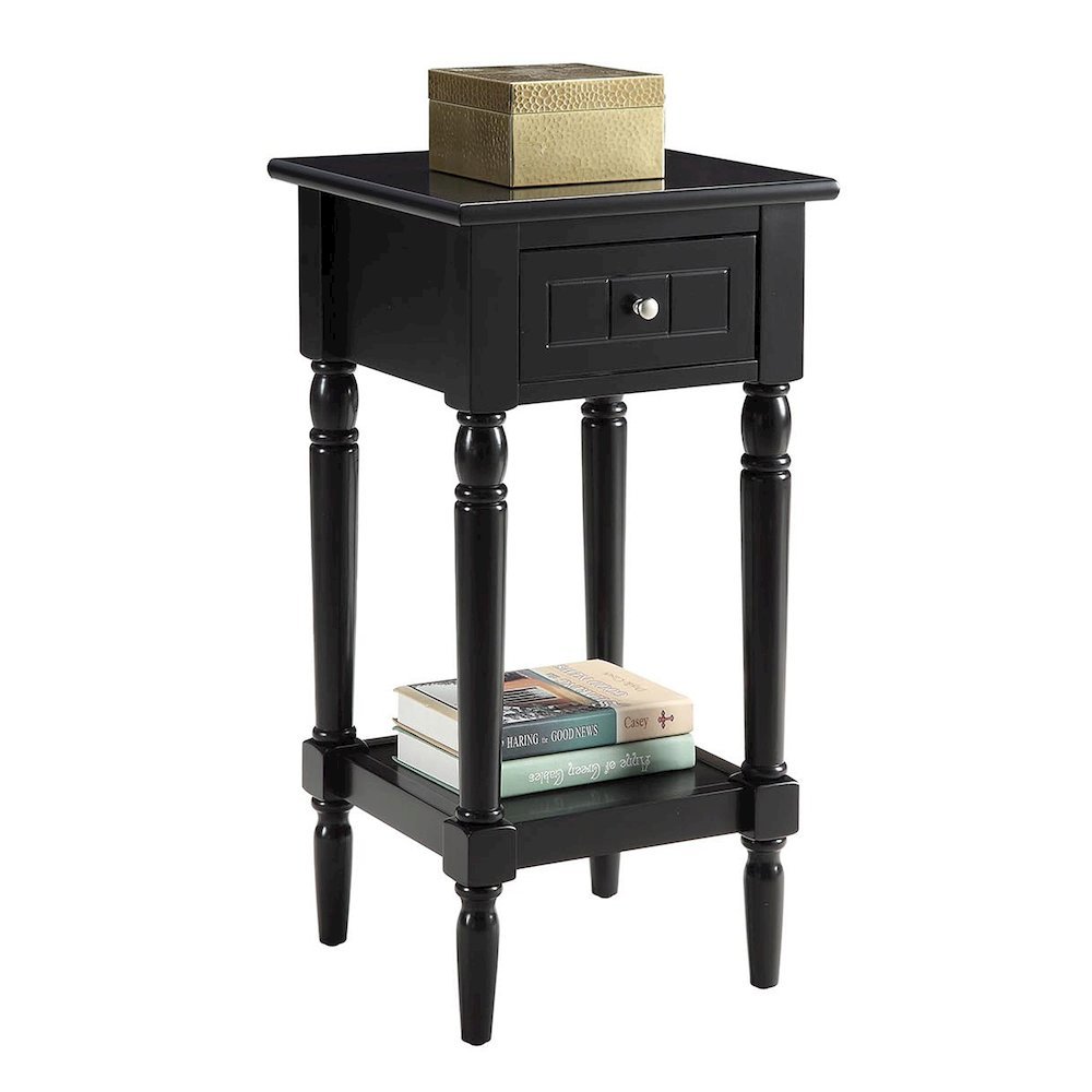 Accent Table, Black, Drawer, Shelf, Solid Wood Legs, 14 Inch