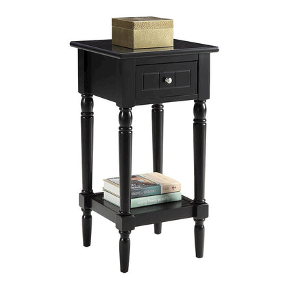 Accent Table, Black, Drawer, Shelf, Solid Wood Legs, 14 Inch