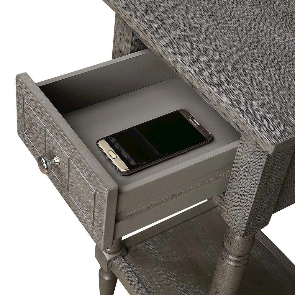 Accent Table, Gray, Drawer, Shelf, Versatile Wood, 14 Inch