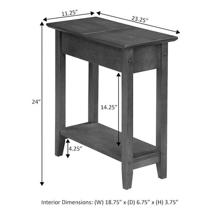 Flip-Top Wood End Table with Hidden Storage and Shelf, Brown Finish 24-inch High