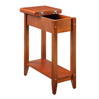 Flip-Top Wood End Table with Hidden Storage and Shelf, Brown Finish 24-inch High