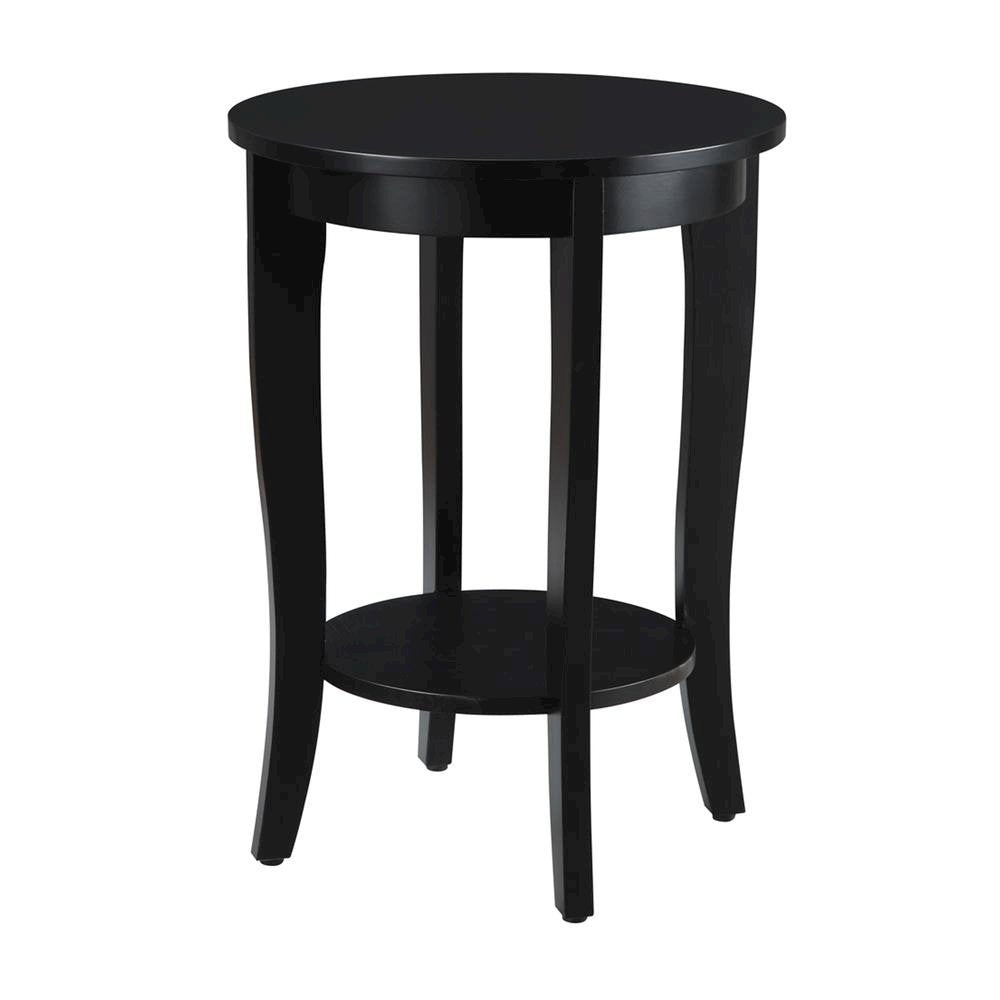 Round End Table, Black, Modern, Bottom Shelf, Easy Setup