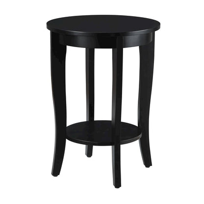 Round End Table, Black, Modern, Bottom Shelf, Easy Setup