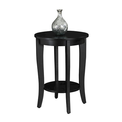 Round End Table, Black, Modern, Bottom Shelf, Easy Setup