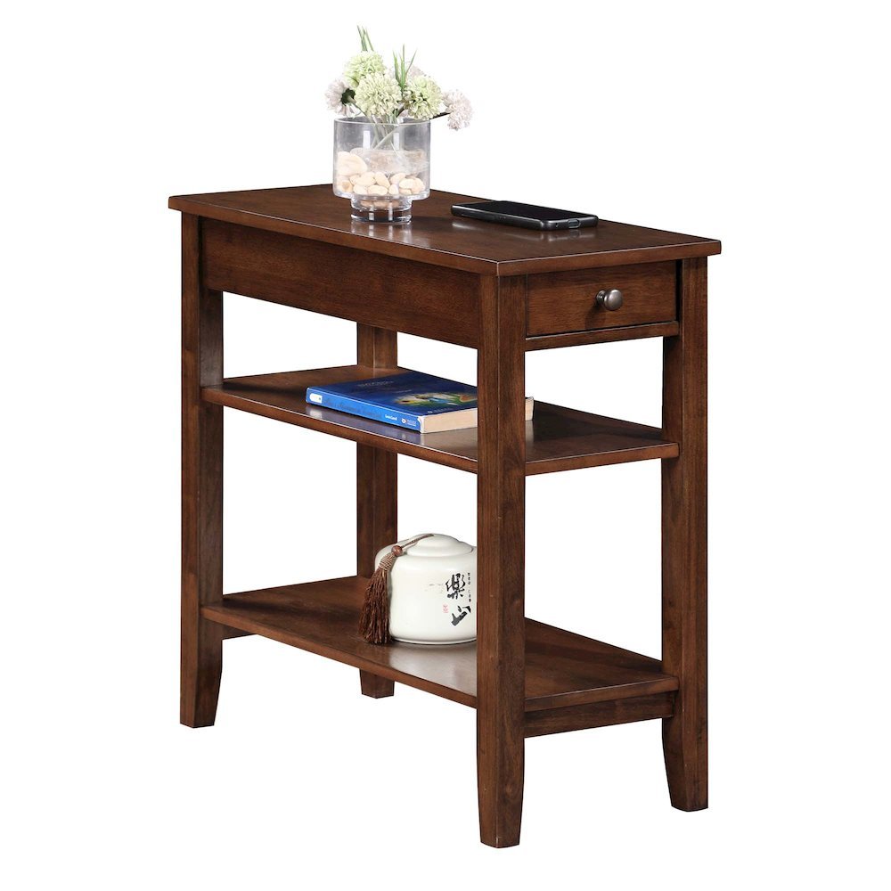 Chairside End Table, Brown, Drawer, Three Tier Shelving