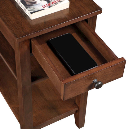 Chairside End Table, Brown, Drawer, Three Tier Shelving