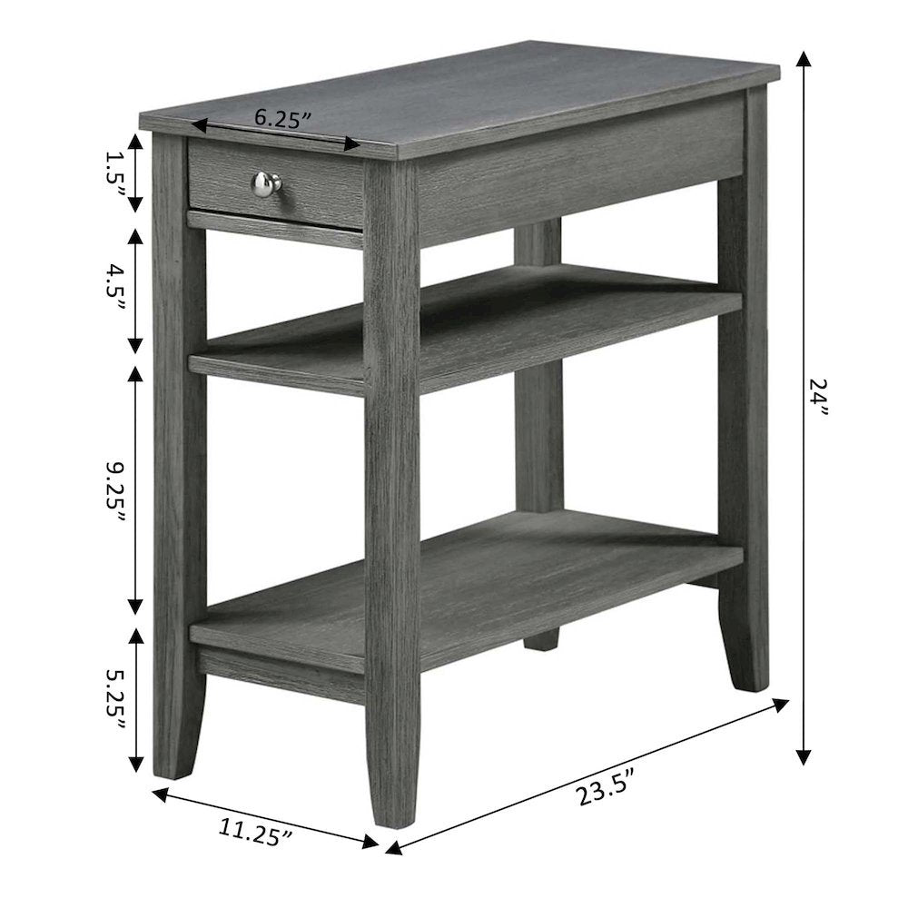 Chairside End Table with Drawer, 3 Shelving Levels, Gray Finish