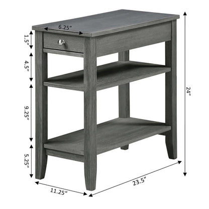 Chairside End Table with Drawer, 3 Shelving Levels, Gray Finish