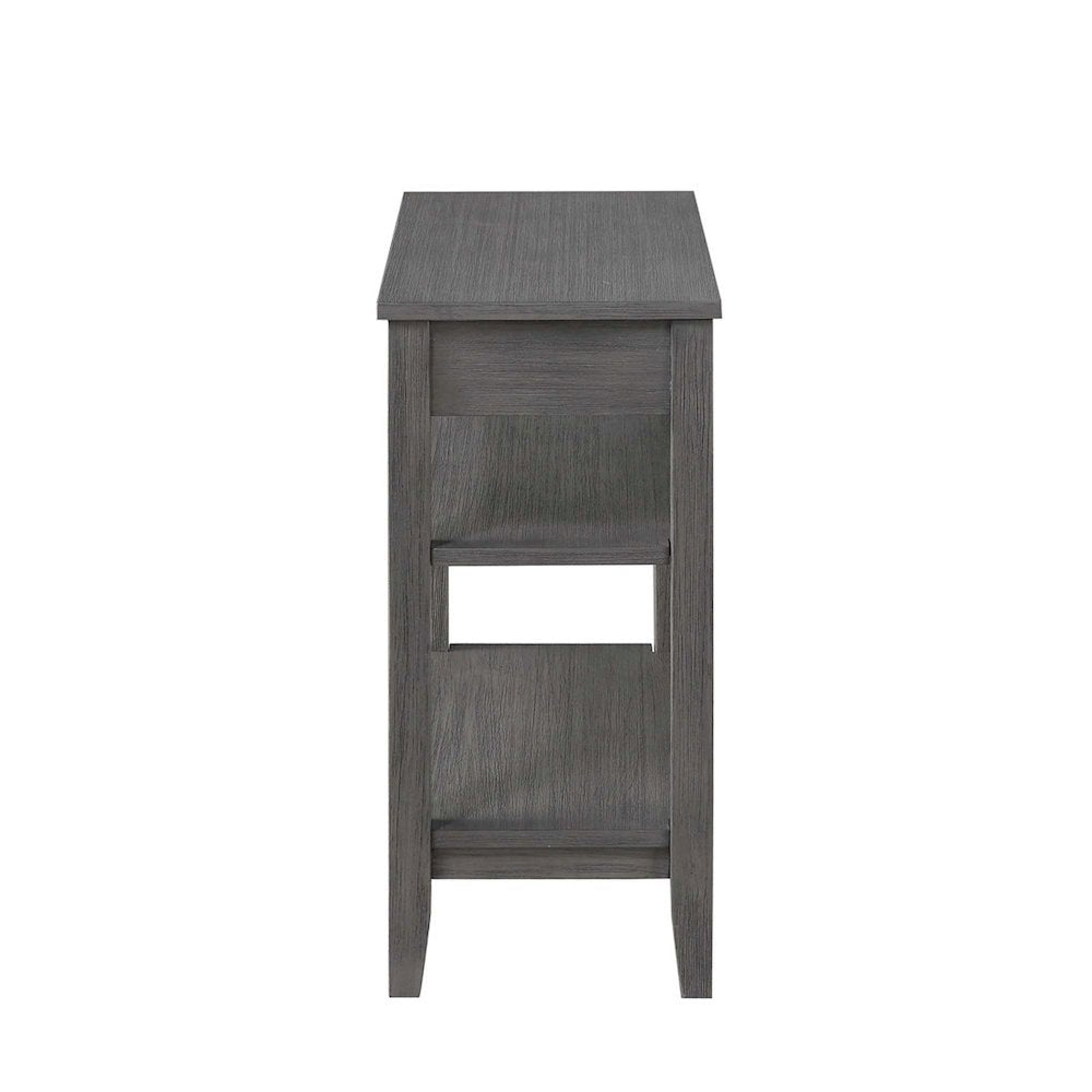 Chairside End Table with Drawer, 3 Shelving Levels, Gray Finish