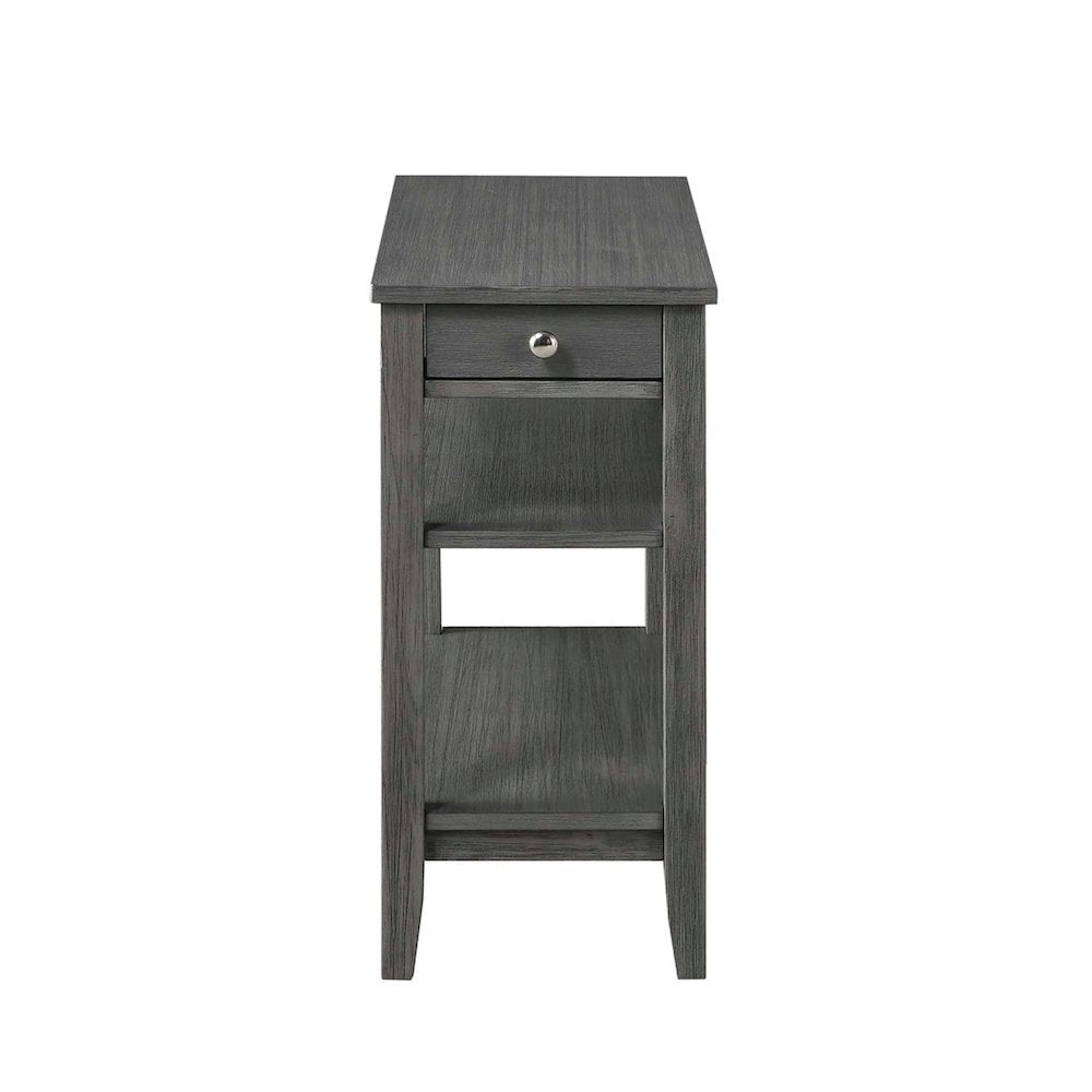 Chairside End Table with Drawer, 3 Shelving Levels, Gray Finish