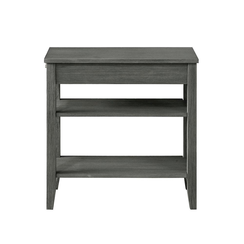 Chairside End Table with Drawer, 3 Shelving Levels, Gray Finish