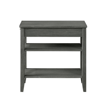 Chairside End Table with Drawer, 3 Shelving Levels, Gray Finish