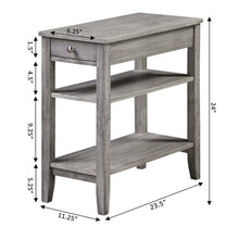 Chairside End Table with Drawer, 3 Shelves, Gray Wood Finish, Concealed Storage