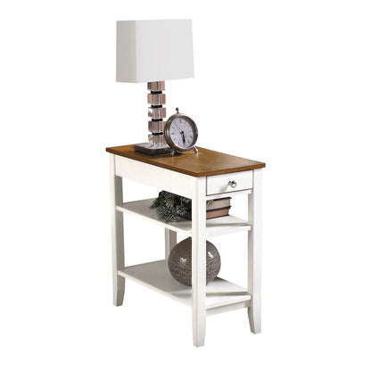 Chairside End Table, Brown, Drawer, Three Tier Shelf, Narrow