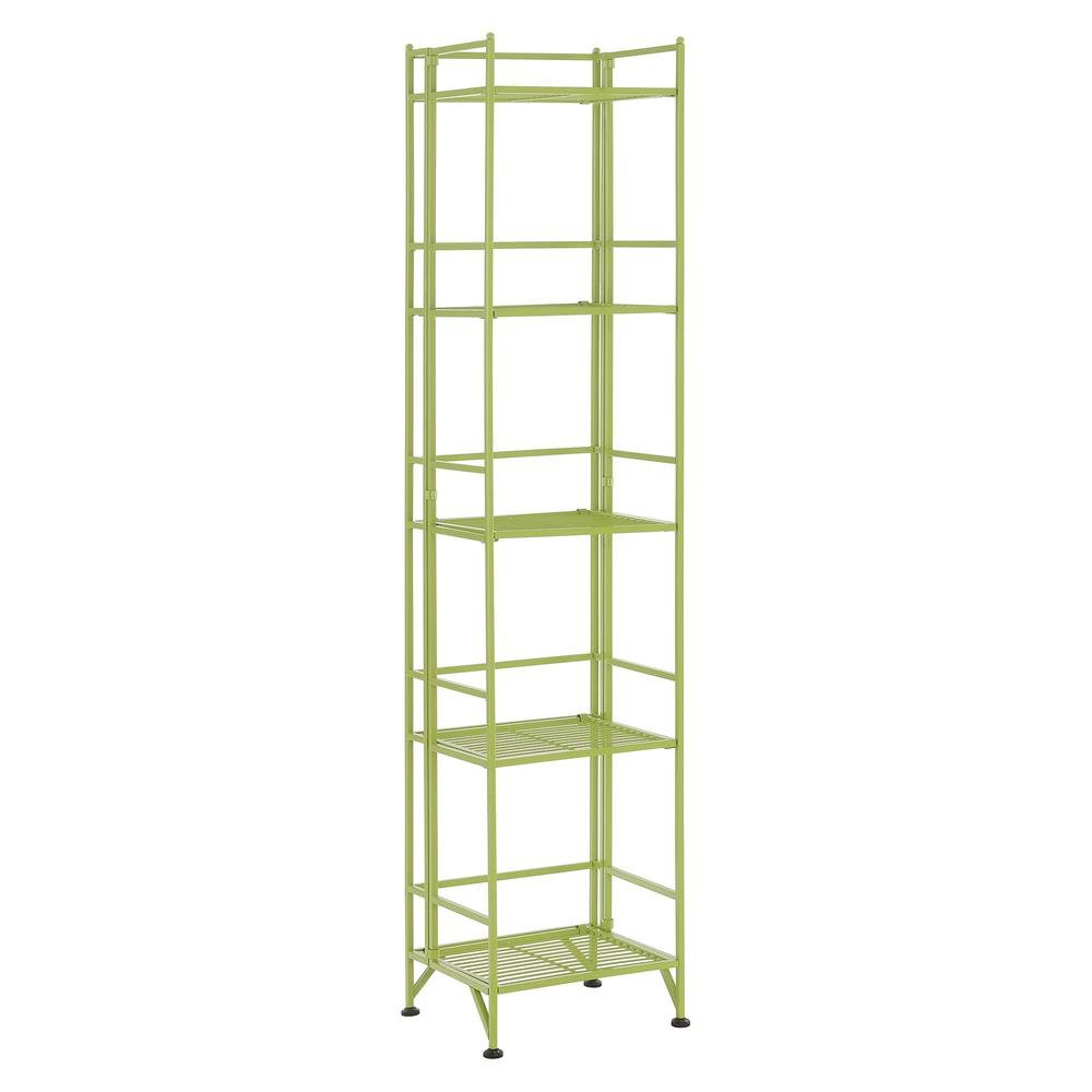 5 Tier Folding Shelf Green, Easy to Move and Store, Power-Coated Metal Frame