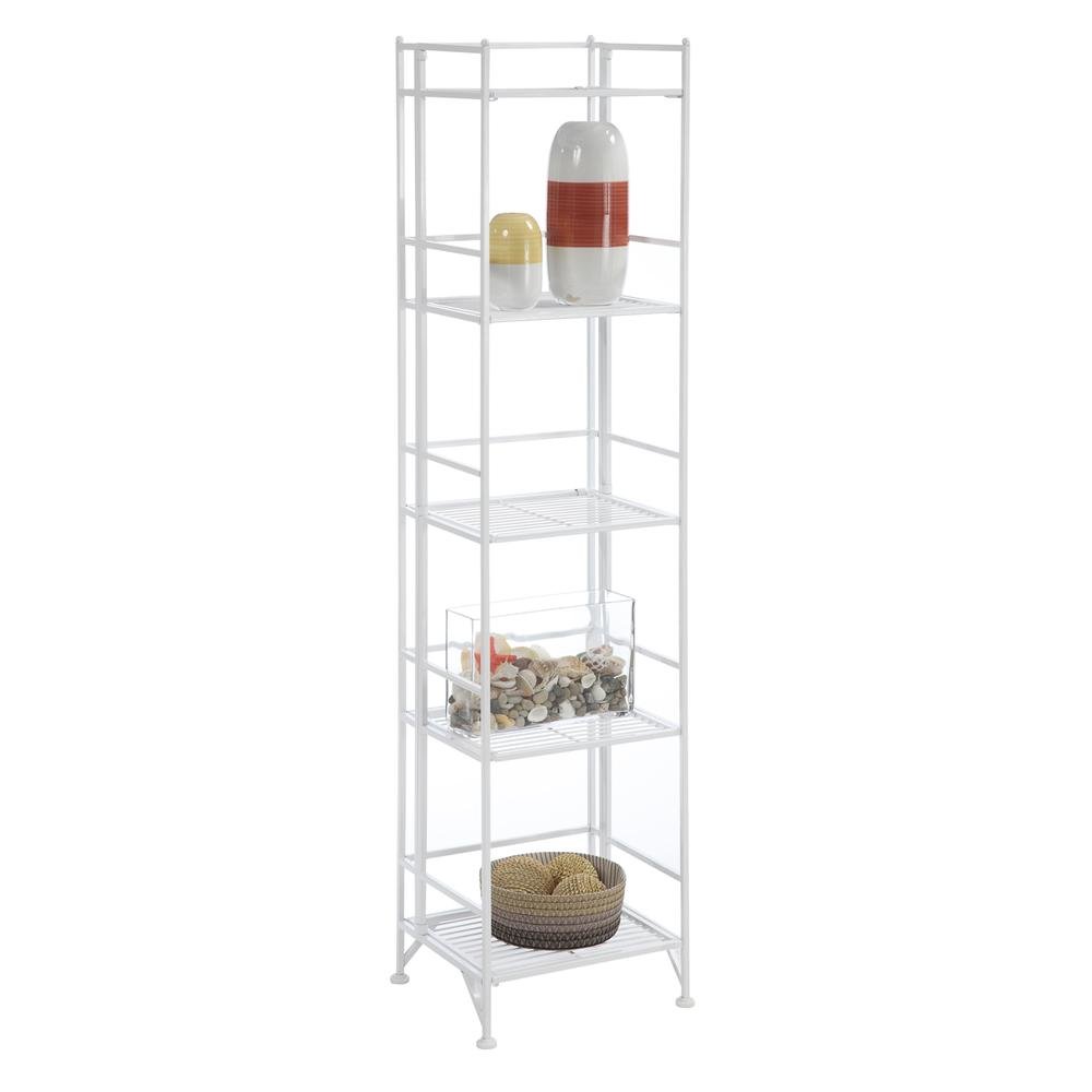 Folding Metal Shelf, White, 5 Tier, Storage, Easy Assembly