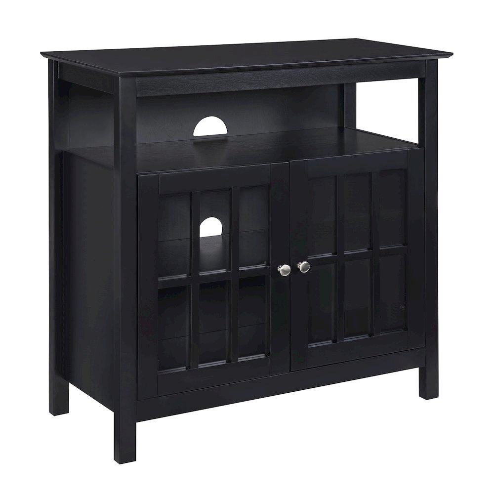 TV Cabinet for 40-inch TV, 4 Shelving Tiers in Black Wood, Cable Management
