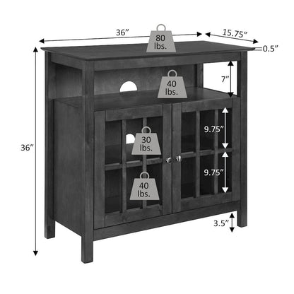 TV Cabinet for 40-inch TV, 4 Shelving Tiers in Black Wood, Cable Management