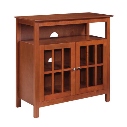 Traditional Media Stand, 36 Inch, Cabinets, Brown Veneer, Storage