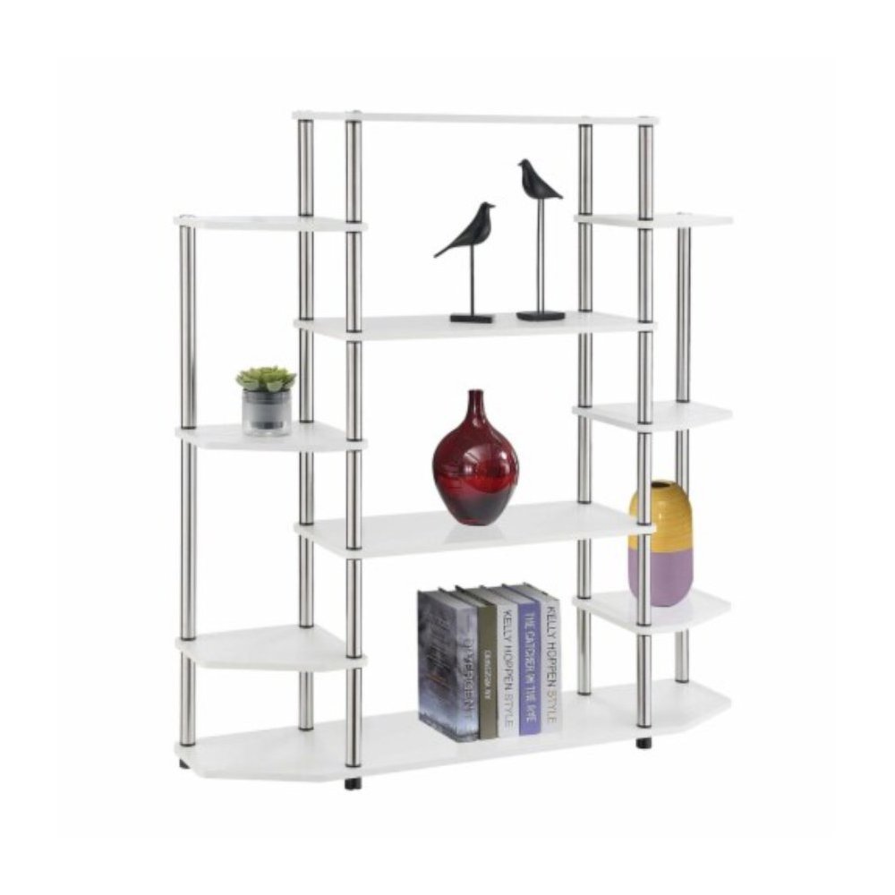 Wall Unit Bookshelf with 10 Tiers, White Finish, No Tools Required