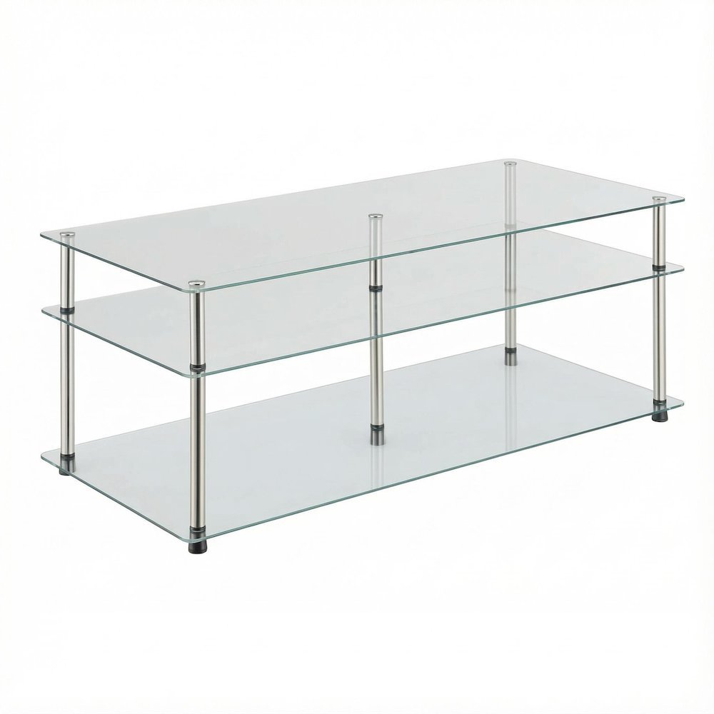 Glass 3-Tier Coffee Table with Tempered Glass Shelves and Modern Design