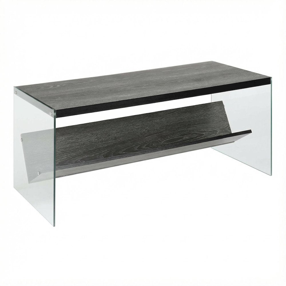 Glass Coffee Table with Shelf in Clear Contemporary Design and Sturdy Build