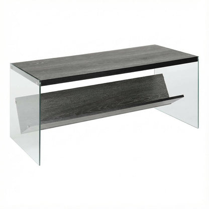 Glass Coffee Table with Shelf in Clear Contemporary Design and Sturdy Build