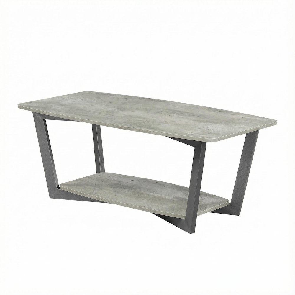 Coffee Table Faux Birch Slate Gray Frame, Particle Board Surface, Sturdy Design