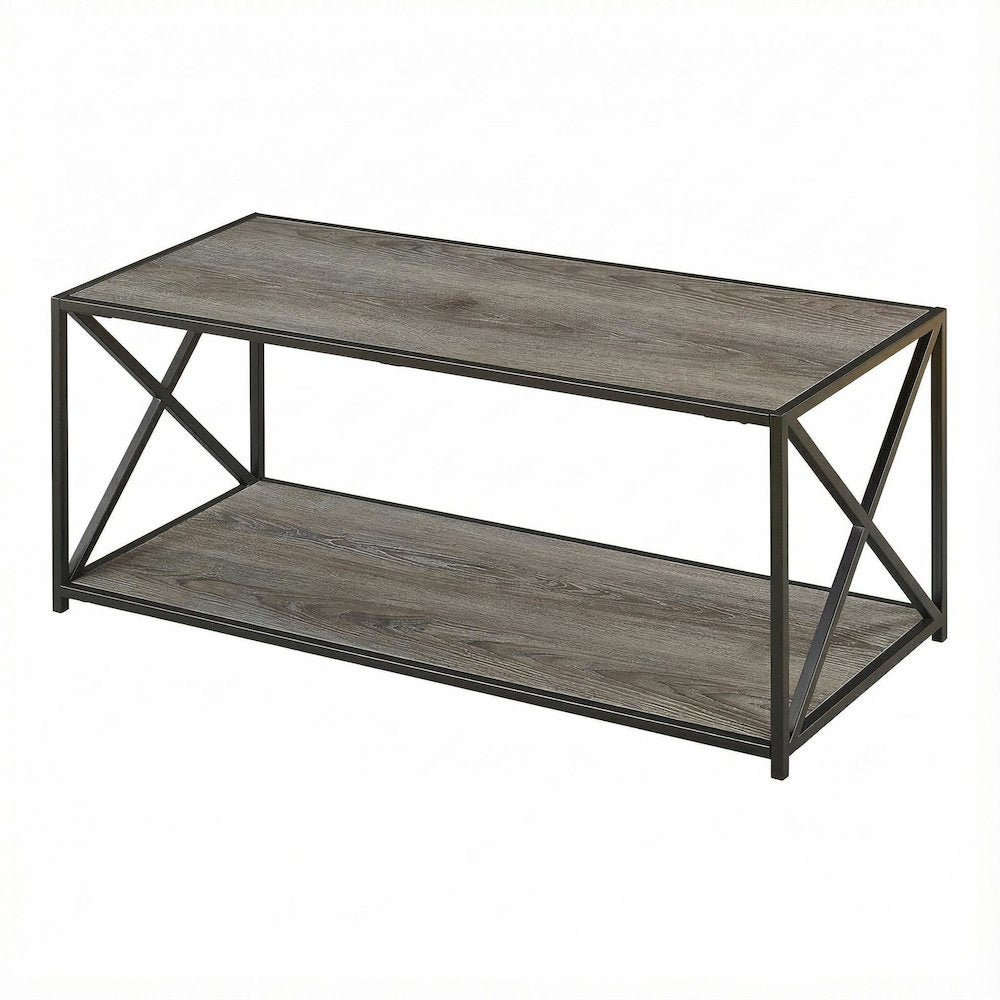 Weathered Gray Coffee Table with Particle Board Top and Sturdy Base Design