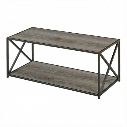 Weathered Gray Coffee Table with Particle Board Top and Sturdy Base Design