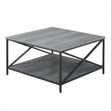 Metal Square Coffee Table Weathered Gray/Black with Shelf Particle Board