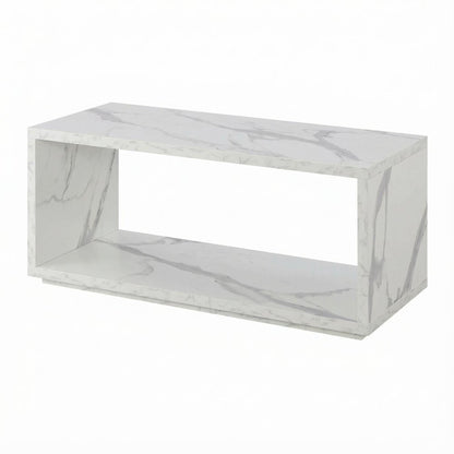 White Faux Marble Coffee Table with Shelf Honeycomb Particle Board